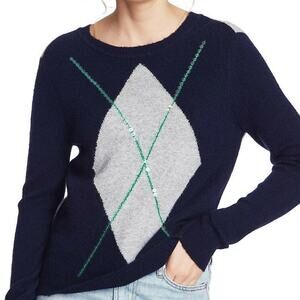 Court & Rowe Pullover Stretch Argyle Grey Blue Merino Wool NEW Size Small